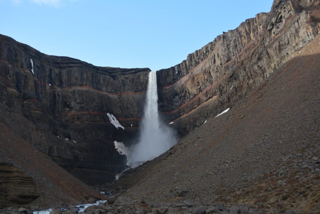 Hengifoss waterfall in East Iceland, surrounded by basalt column